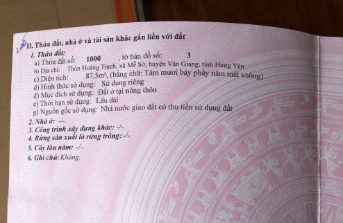 Bán Đất đấu giá Mễ Sở Văn Giang  87.5m  mt 7.5m giáp vành đai 4